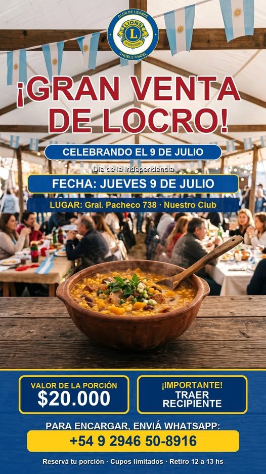 Placa de la venta de locro del Club de Leones para el 9 de Julio